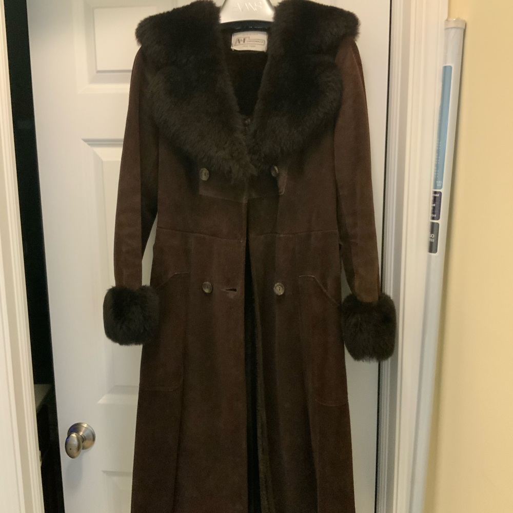 Luxurious Brown Fur-Trimmed Trench Coat